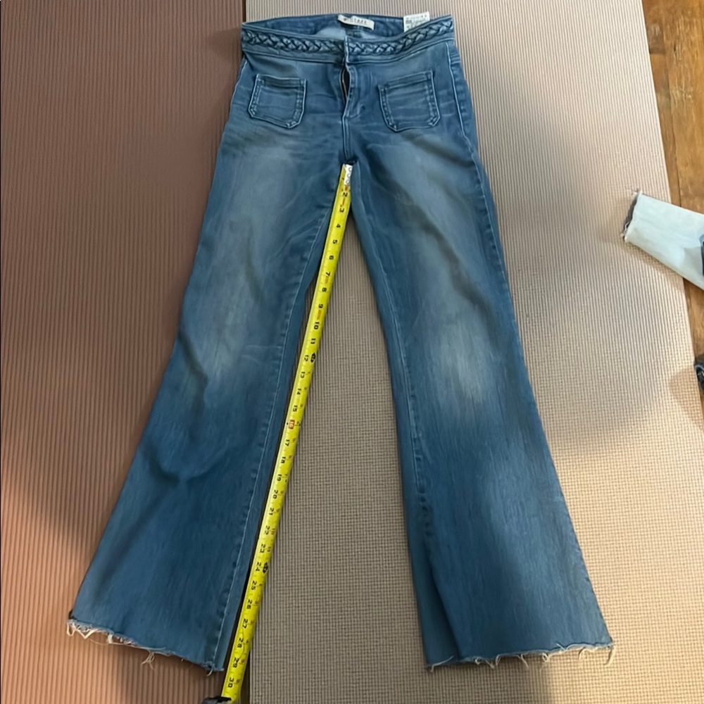 Guess Blue Flare Wide Leg Jeans with Frayed Hem